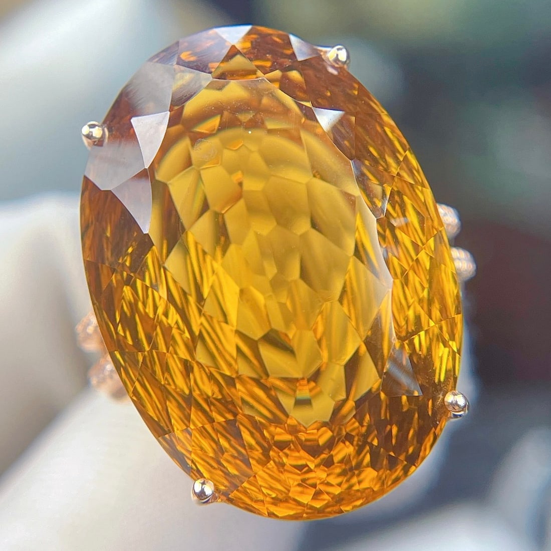 14k Gold 28.63 Ct Natural Citrine & Diamond Ring - 5