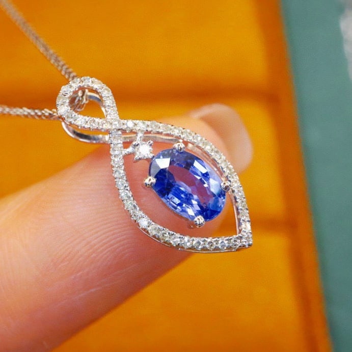 14k Gold 1.15 Ctw Natural Sapphire & Diamond Pendant( Without Chain ) - 3