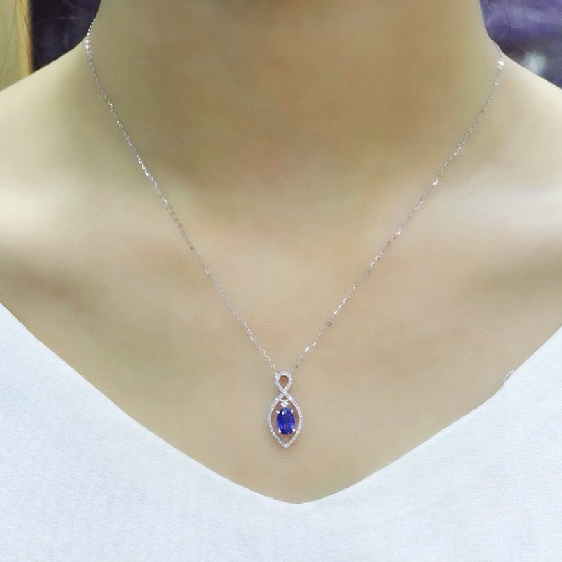 14k Gold 1.15 Ctw Natural Sapphire & Diamond Pendant( Without Chain ) - 5