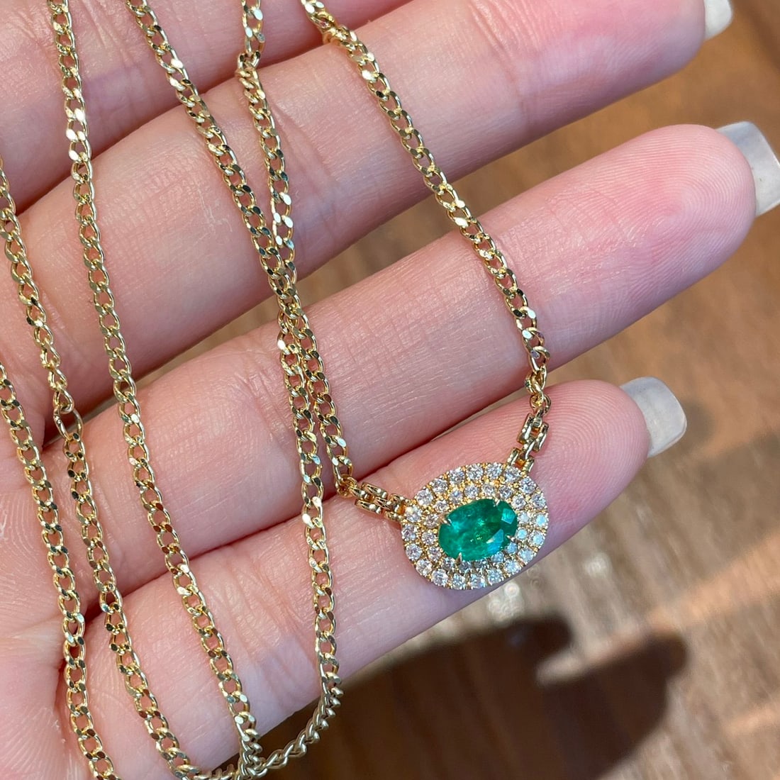 14k Gold 0.50 Ct Natural Emerald & Diamond Necklace - 3