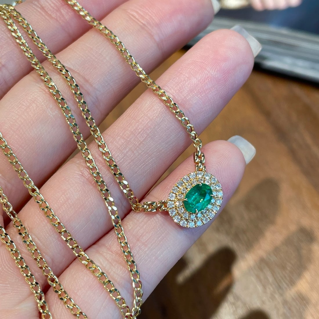 14k Gold 0.50 Ct Natural Emerald & Diamond Necklace - 4