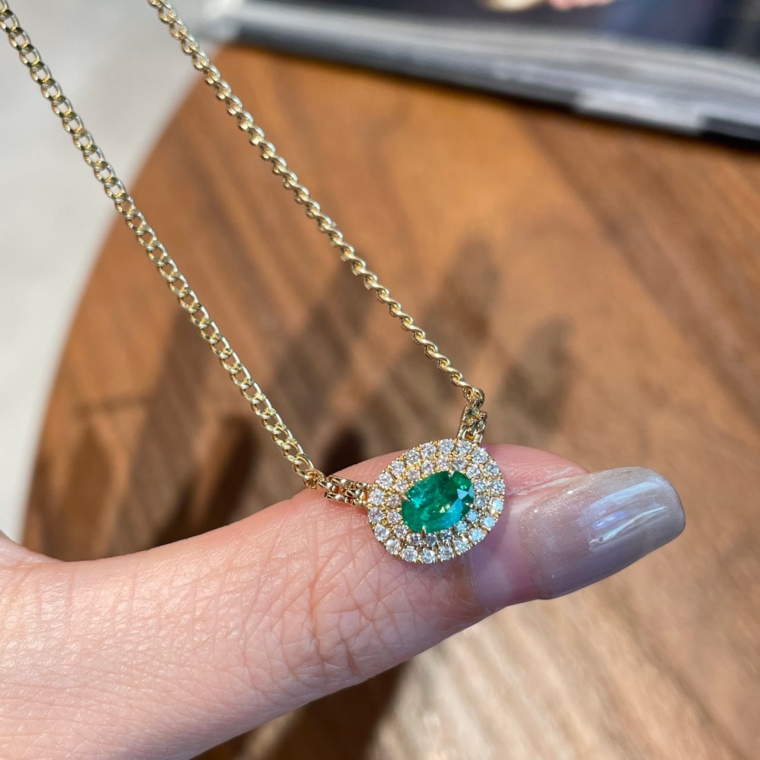 14k Gold 0.50 Ct Natural Emerald & Diamond Necklace - 5