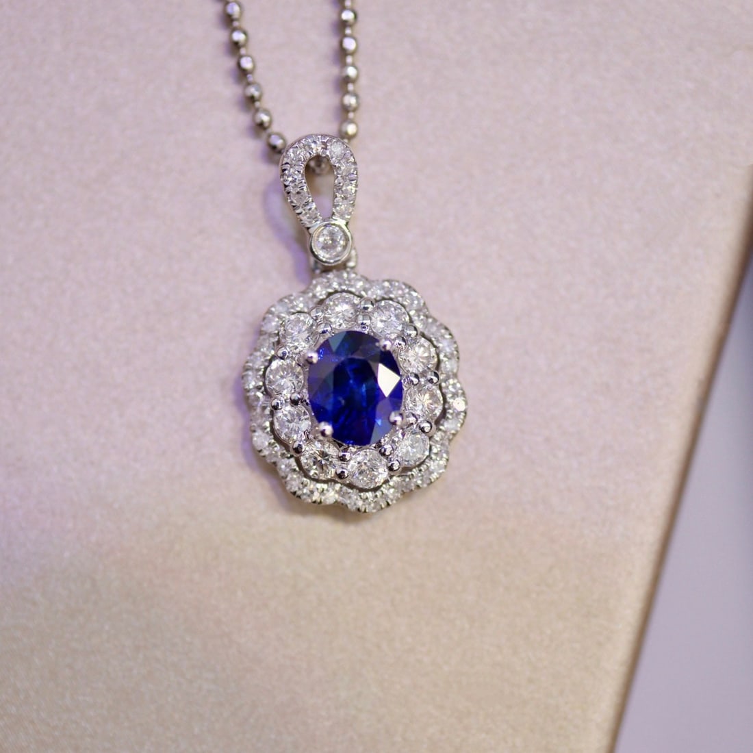 14k Gold 0.70 Ctw Natural Sapphire & Diamond Pendant( Without Chain ) - 2