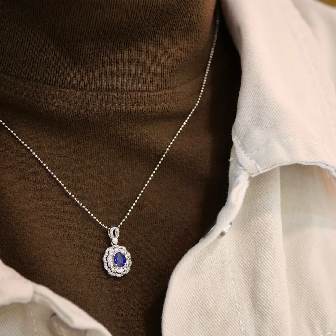 14k Gold 0.70 Ctw Natural Sapphire & Diamond Pendant( Without Chain ) - 4