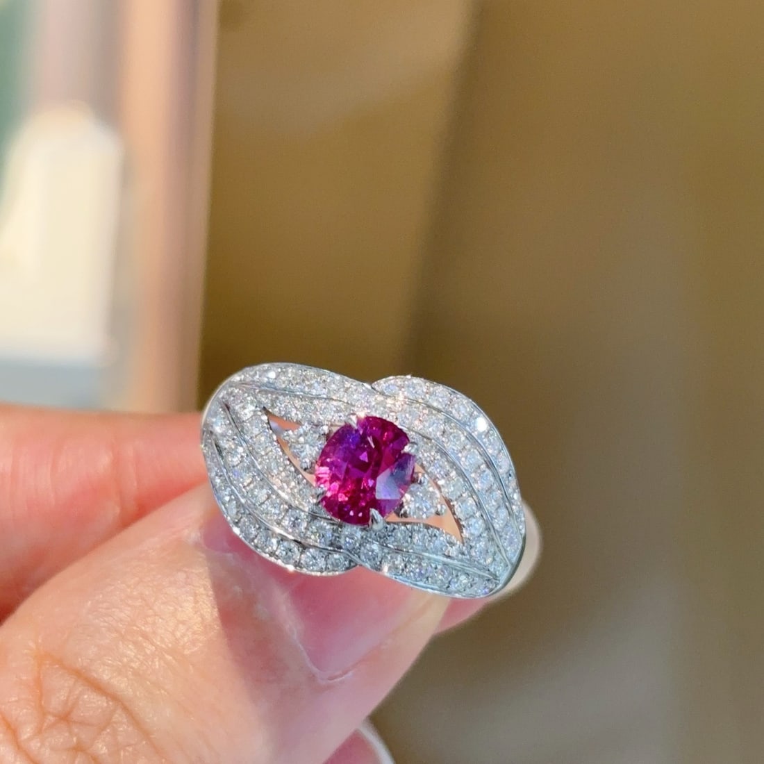 14k Gold 1.92 Ctw Natural Sapphire & Diamond Ring: Ref:231114203 // gold content:14k gold // ring size:7. 25us // // main gemstone:sapphire // shape:oval // carat weight:1. 13ct // color:pinkish purple // treatment:natural // // adjacent gemstone 2 :