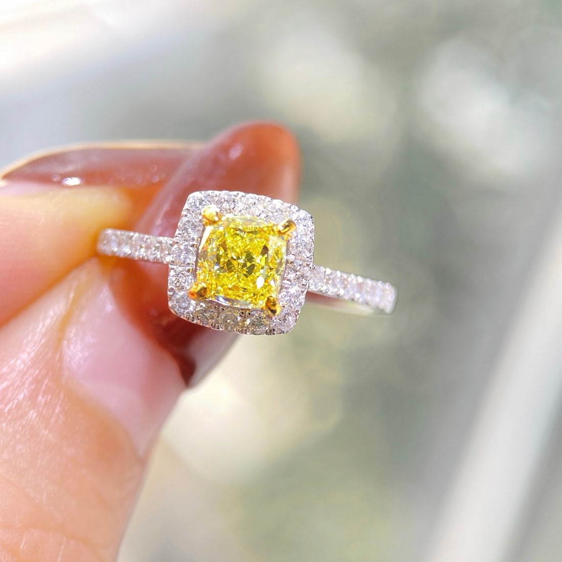 Gia Certified 14k Gold 1.38 Ctw Natural Yellow Diamond & Diamond Ring - 2