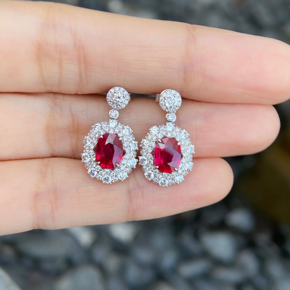 14k Gold 3.71 Ctw Natural Ruby & Diamond Earrings - 2