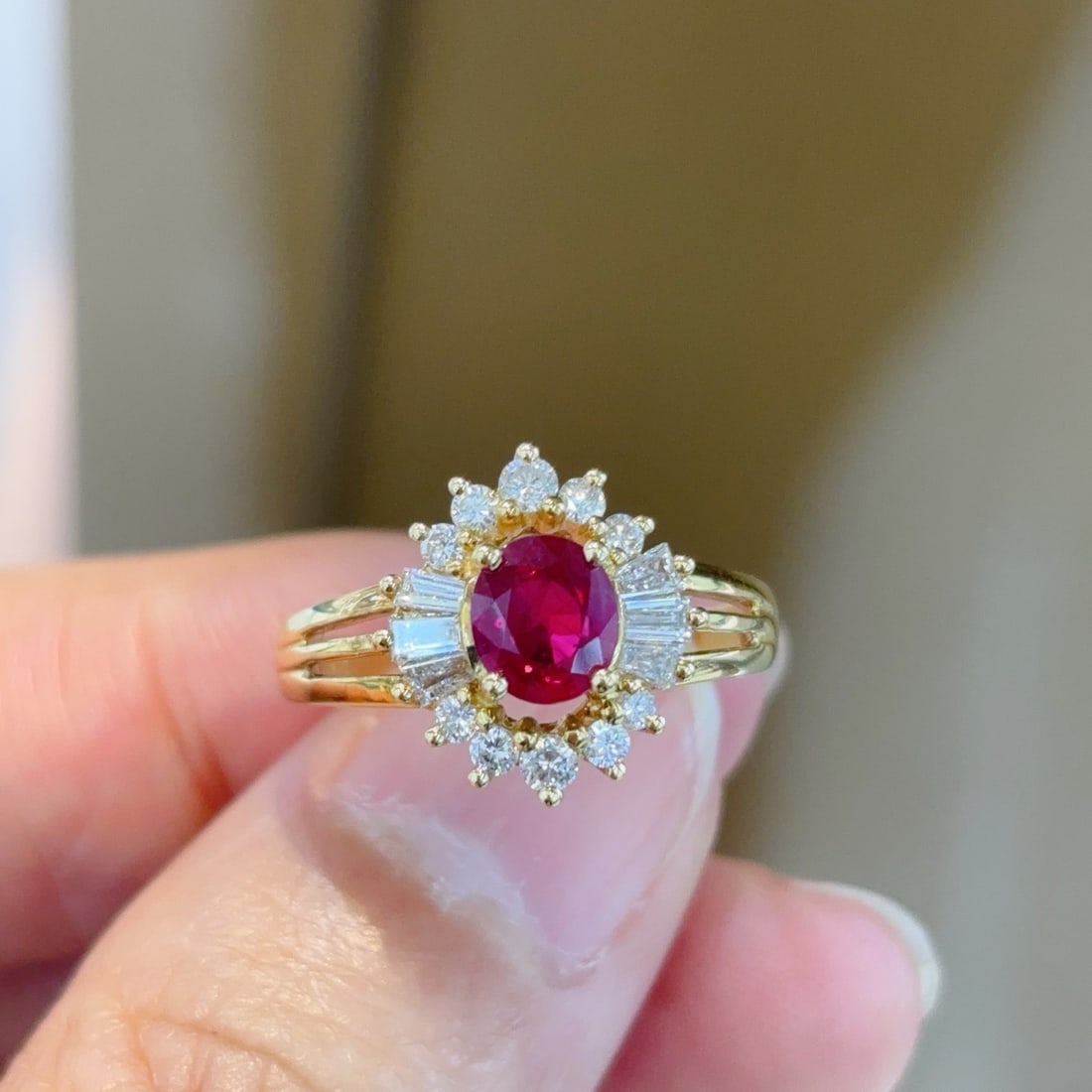 14k Gold 0.92 Ct Natural Ruby & Diamond Ring - 4