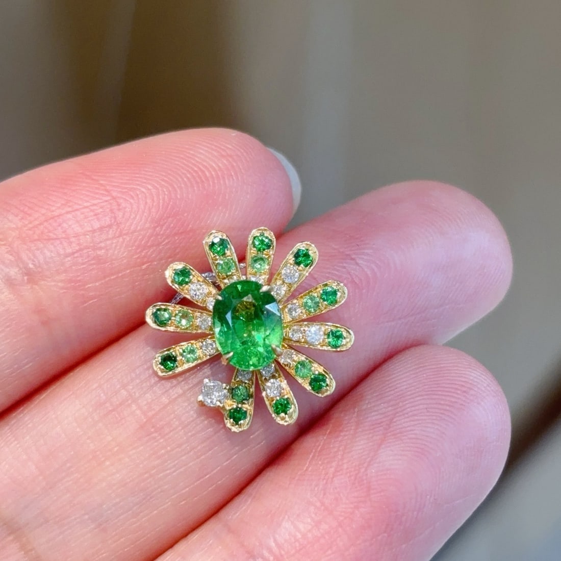 14k Gold 1.06 Ct Natural Tsavorite & Diamond Pendant( Without Chain ) - 3