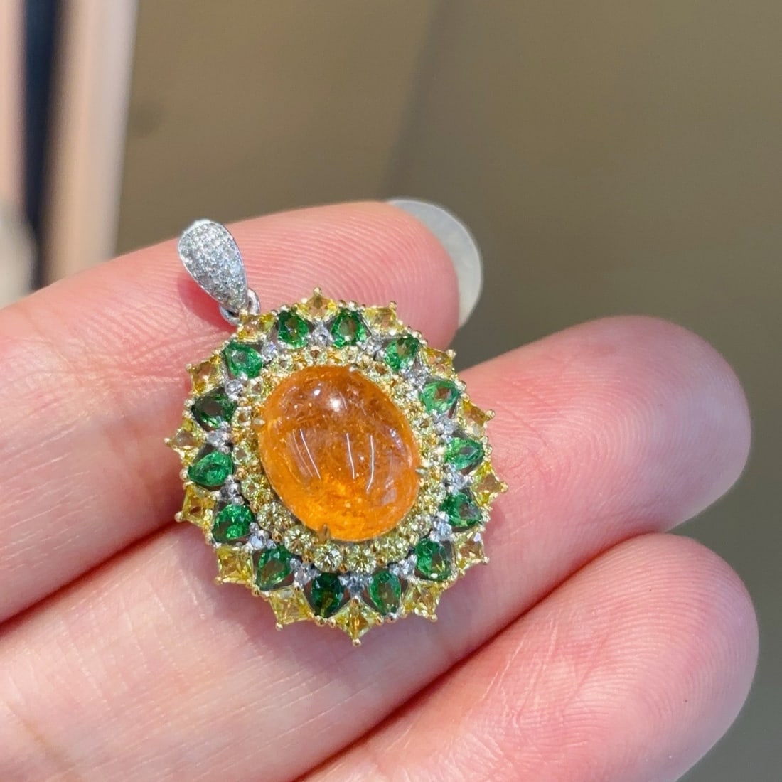 14k Gold 5.1 Ct Natural Spessartine & Diamond Pendant( Without Chain ) - 2