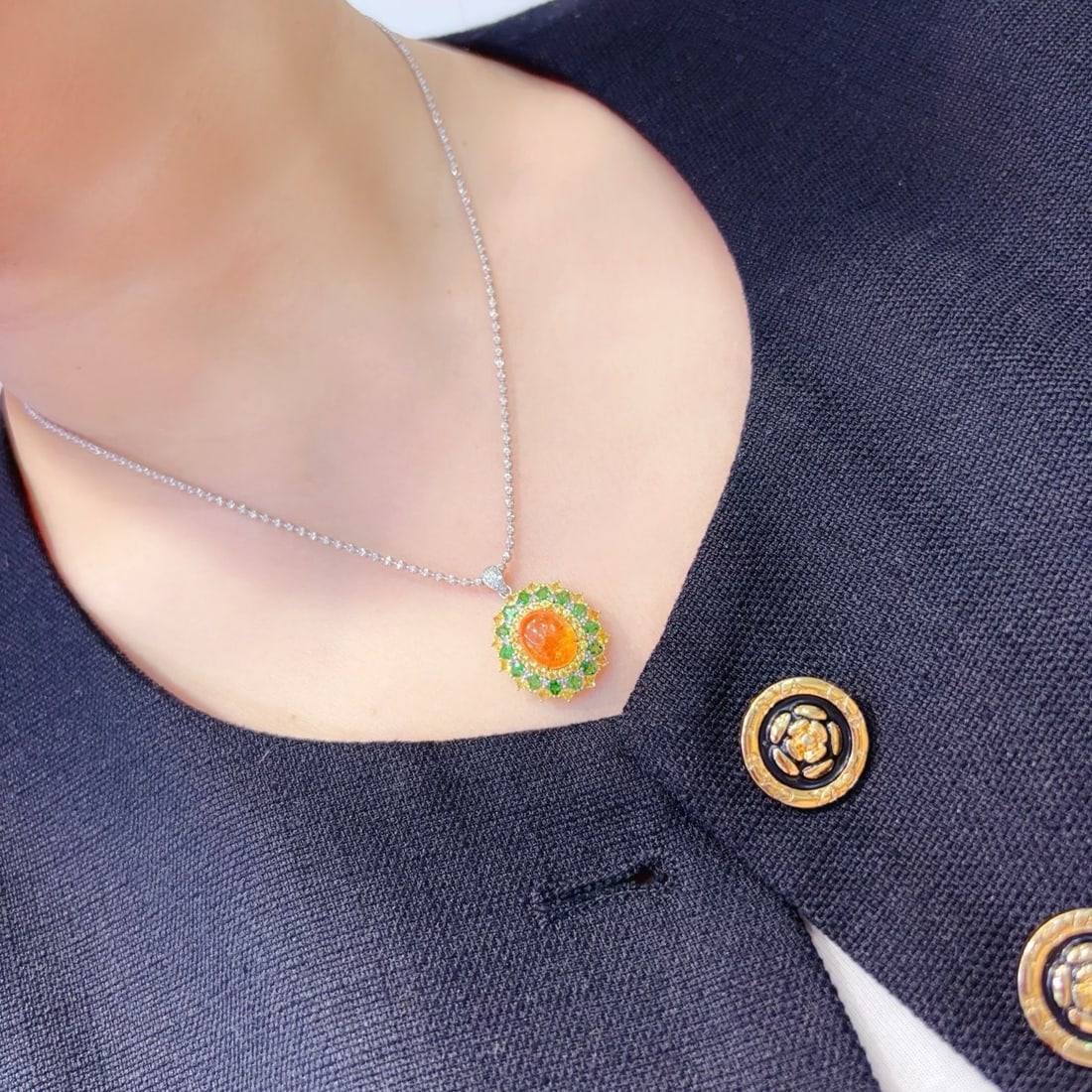 14k Gold 5.1 Ct Natural Spessartine & Diamond Pendant( Without Chain ) - 5