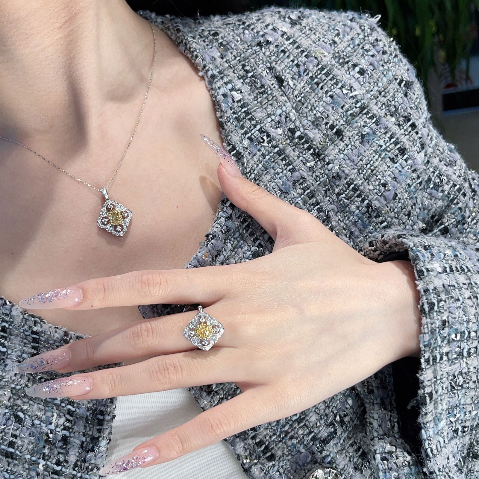 14k Gold 1.02 Ctw Natural Yellow Diamond & Diamond Ring - 2