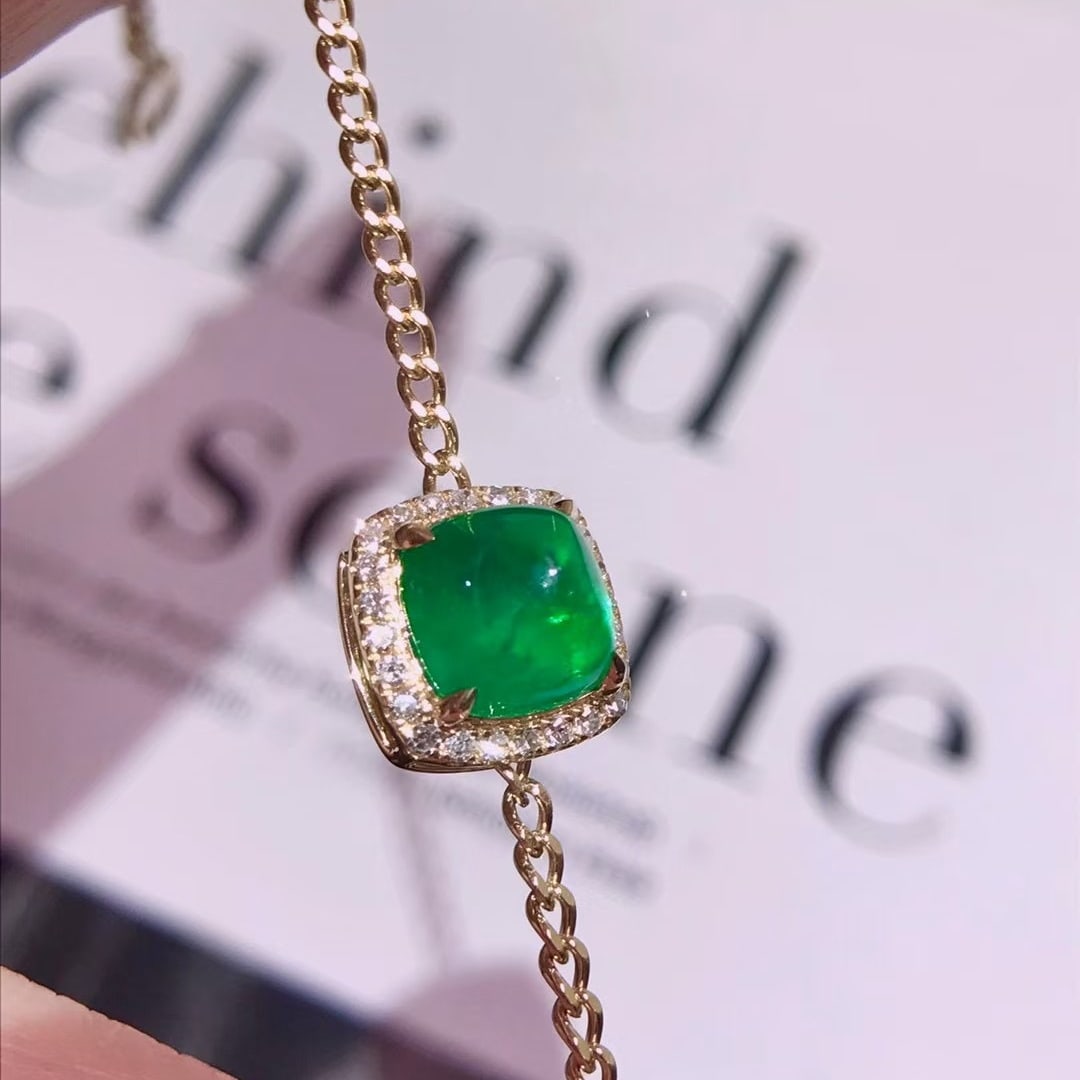 14k Gold 1.90 Ctw Vivid Green Natural Emerald & Diamond Bracelet - 2