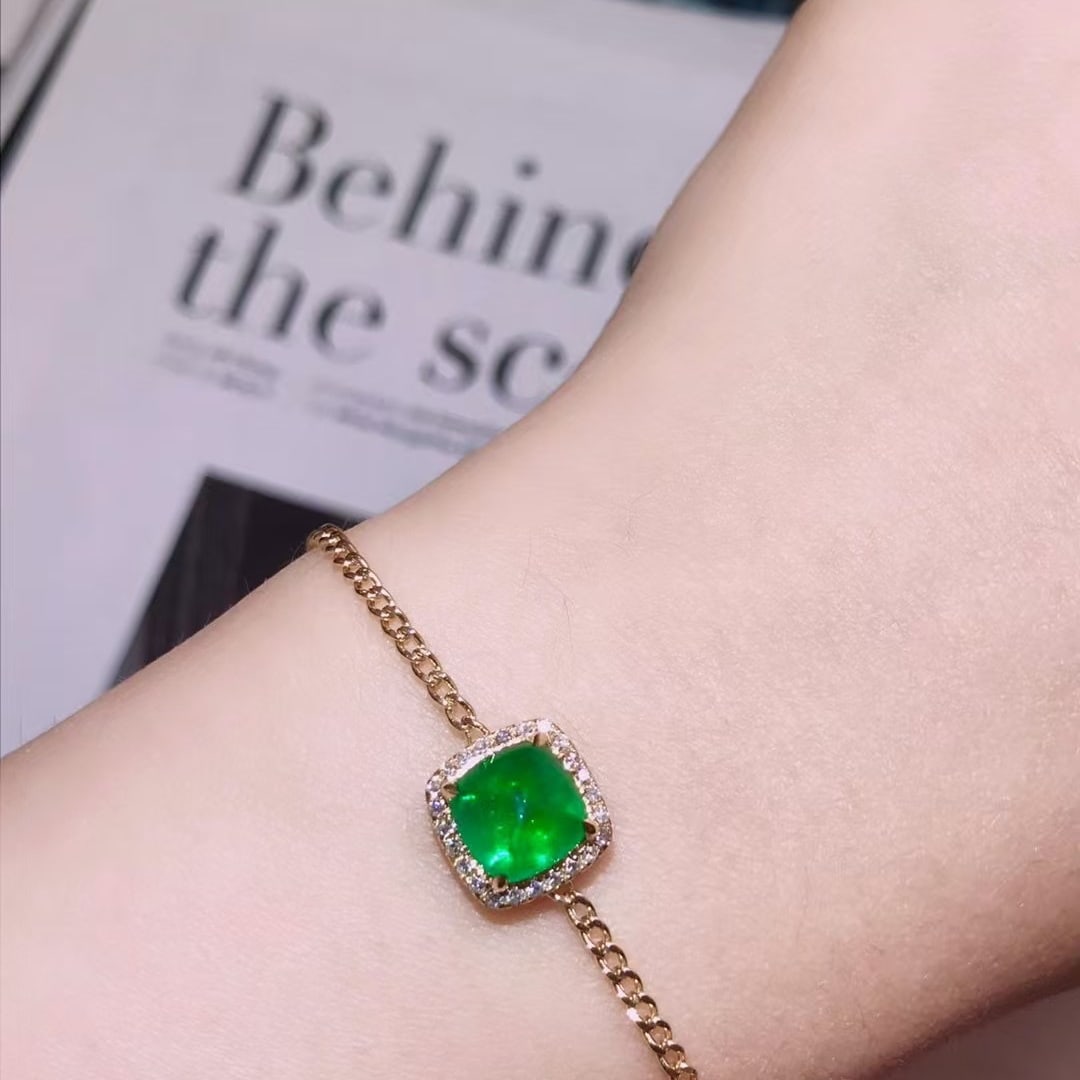 14k Gold 1.90 Ctw Vivid Green Natural Emerald & Diamond Bracelet - 3