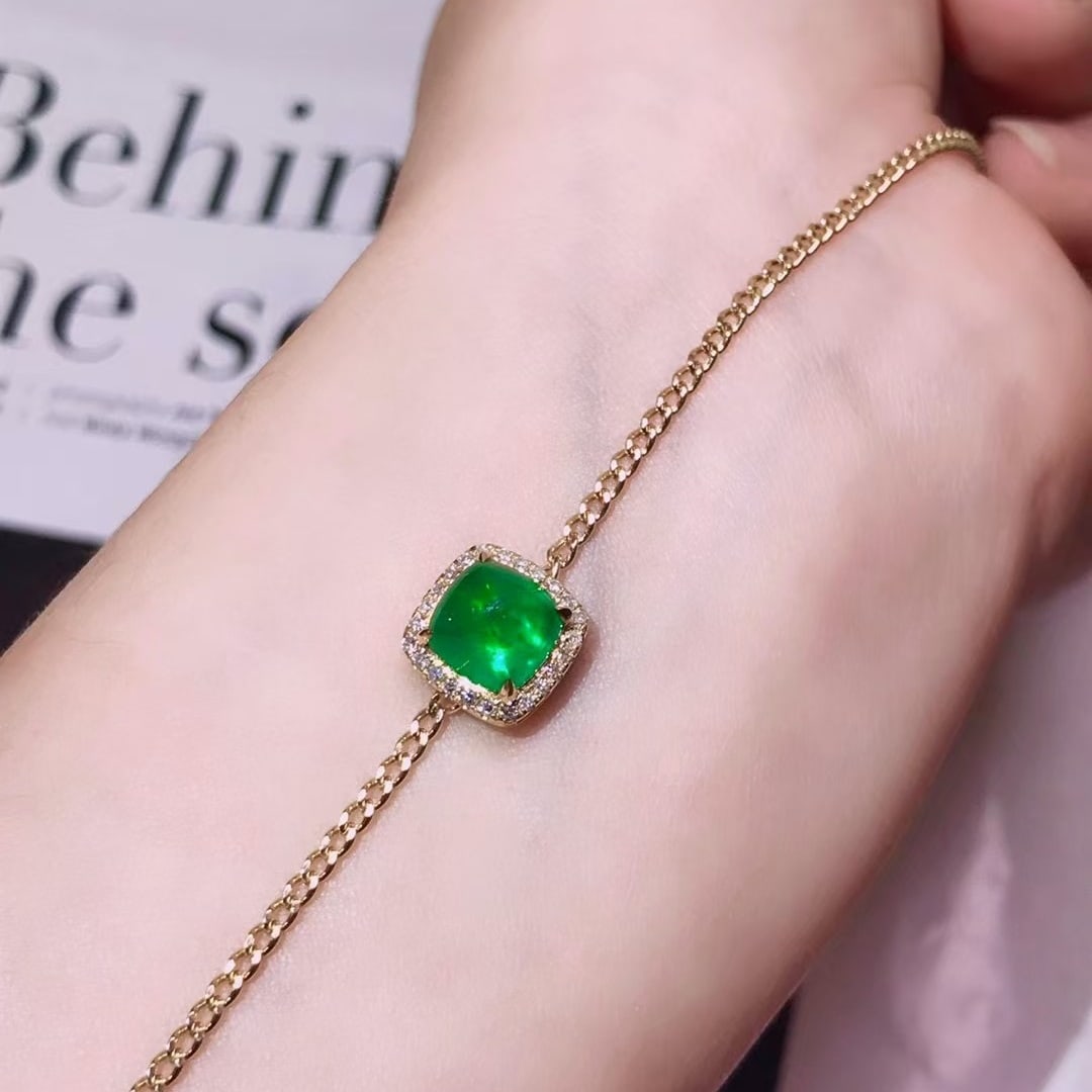 14k Gold 1.90 Ctw Vivid Green Natural Emerald & Diamond Bracelet - 5