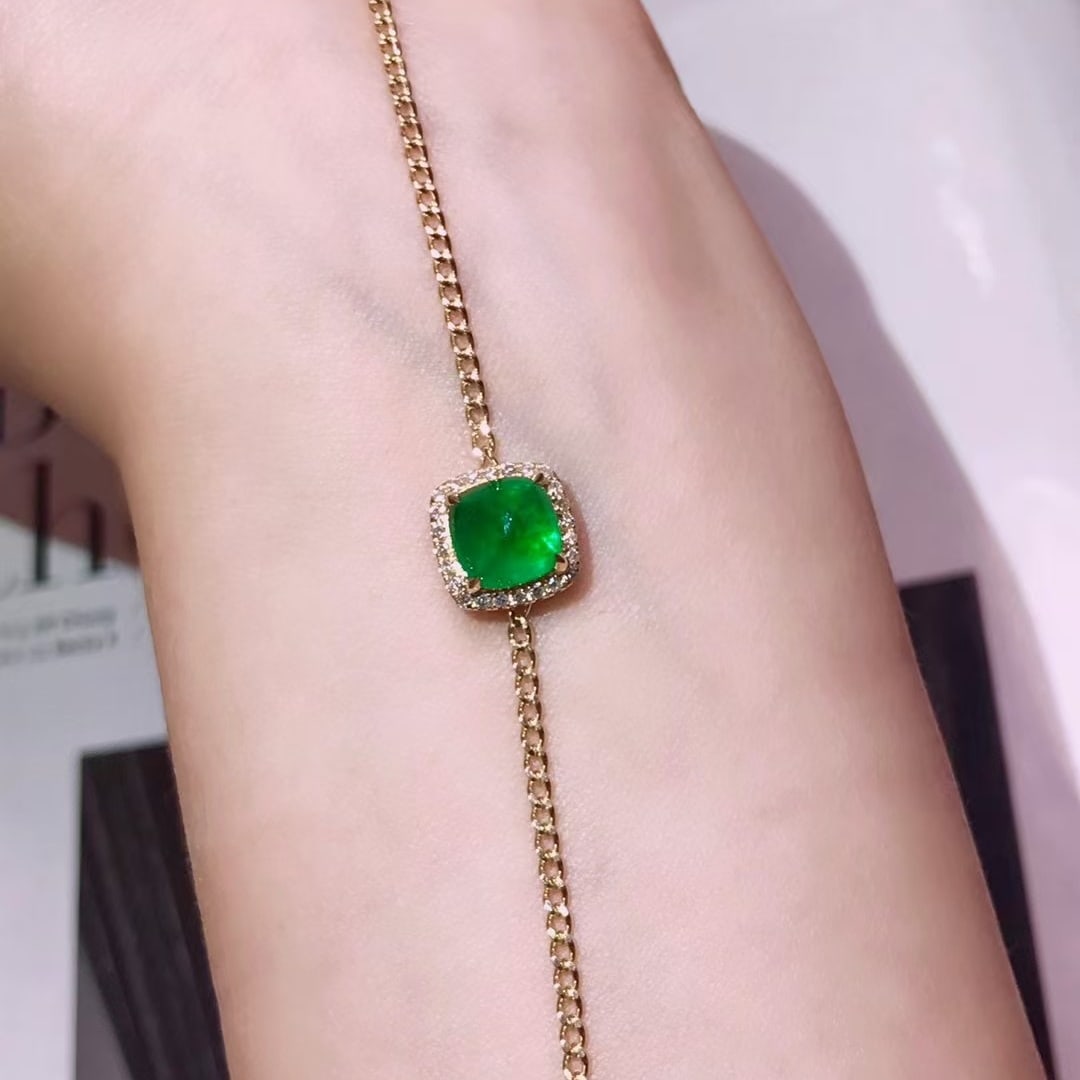 14k Gold 1.90 Ctw Vivid Green Natural Emerald & Diamond Bracelet - 6