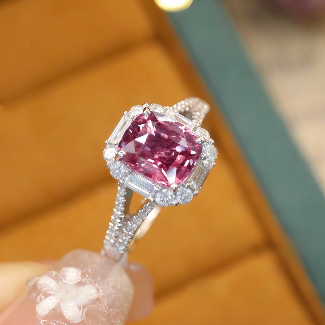 14k Gold 2.07 Ctw Natural Padparadscha Sapphire & Diamond Ring - 2