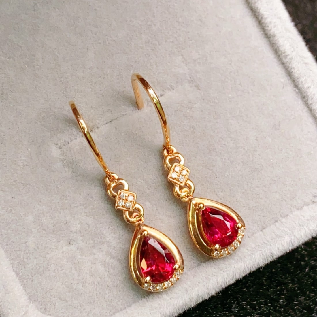 14k Gold 0.86 Ctw Natural Tourmaline & Diamond Earrings - 2