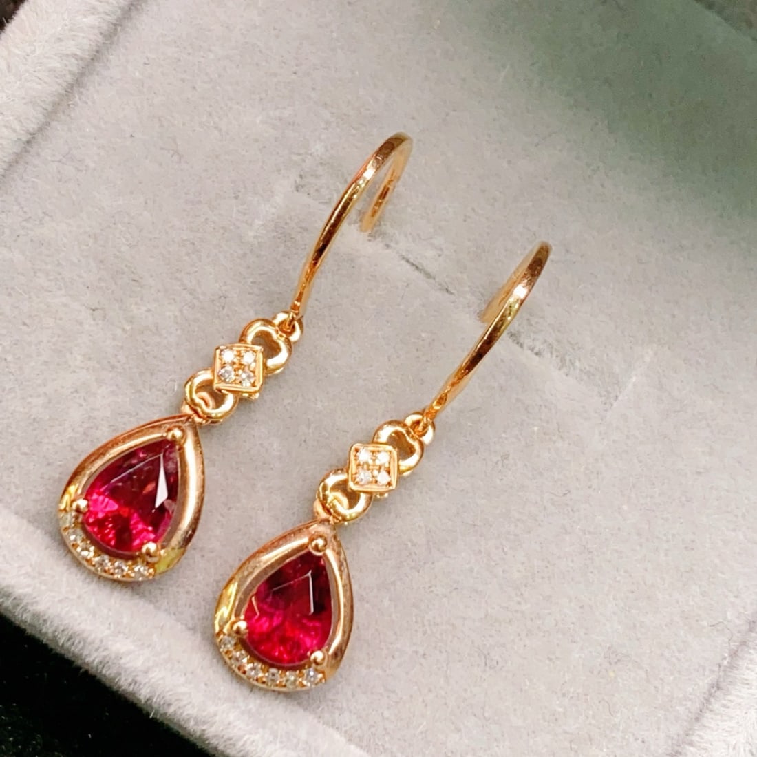 14k Gold 0.86 Ctw Natural Tourmaline & Diamond Earrings - 3