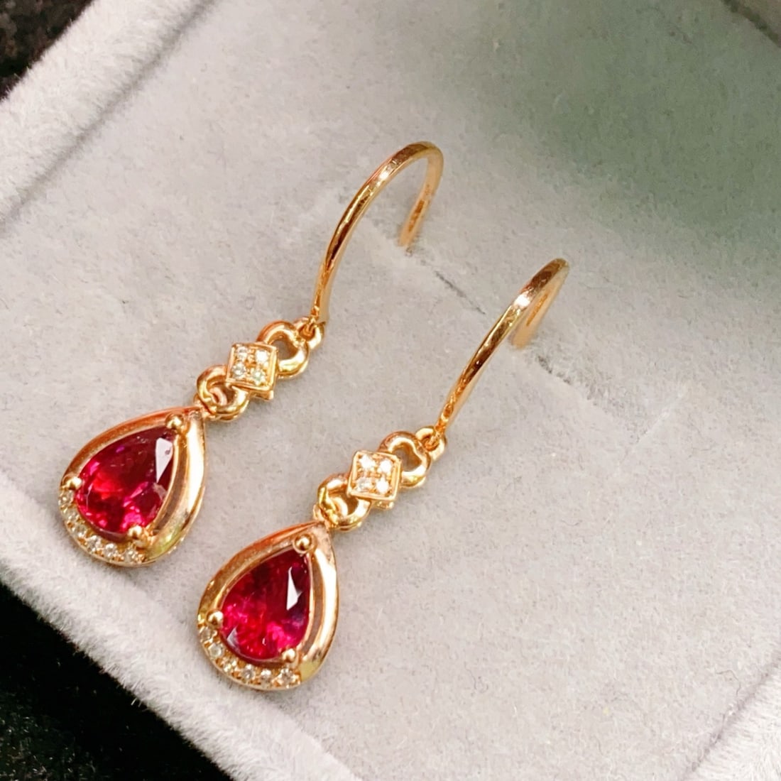 14k Gold 0.86 Ctw Natural Tourmaline & Diamond Earrings - 4