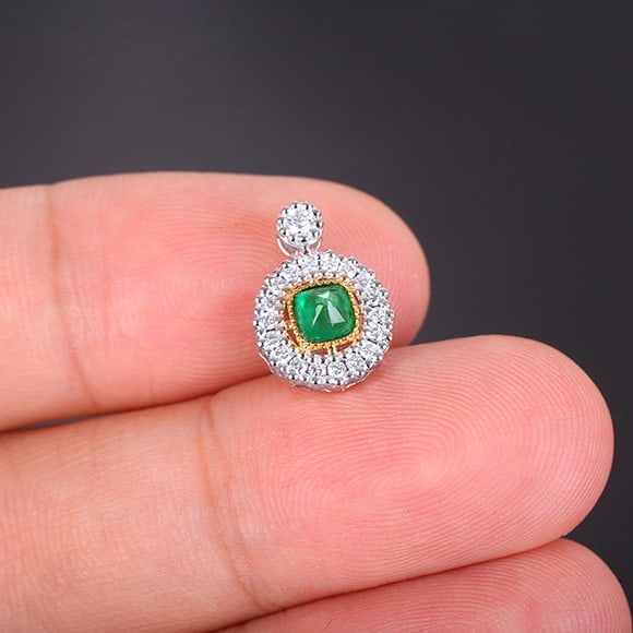 14k Gold 0.57 Ctw Natural Emerald & Diamond Pendant( Without Chain ) - 5