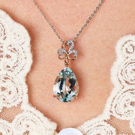 14k Gold 4.58 Ct Natural Aquamarine & Diamond Pendant( Without Chain ) - 8