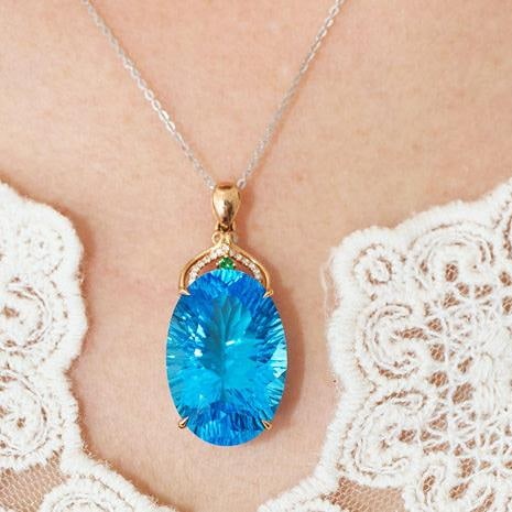 14k Gold 22.88 Ct Natural Topaz & Diamond & Tsavorite Pendant( Without Chain ) - 8