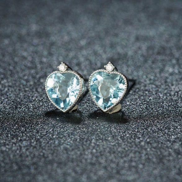 14k Gold 2.86 Ct Natural Aquamarine & Diamond Earrings - 2