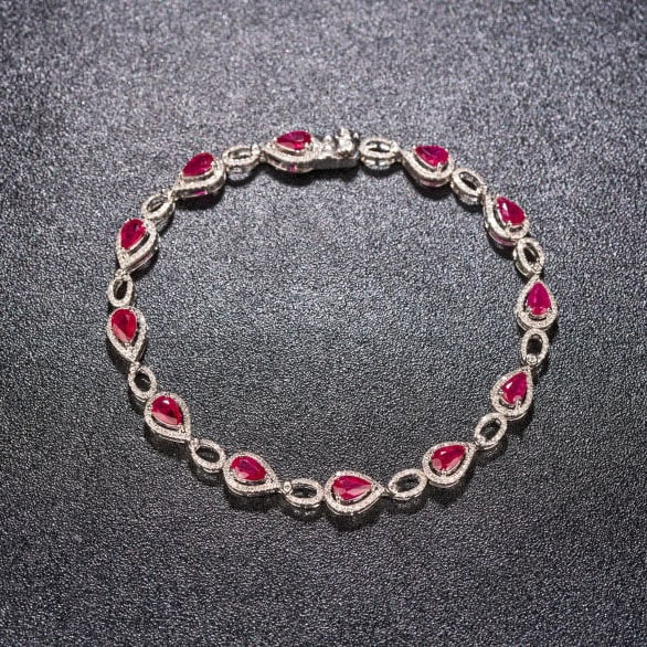 14k Gold 3.78 Ctw Natural Ruby & Diamond Bracelet - 2