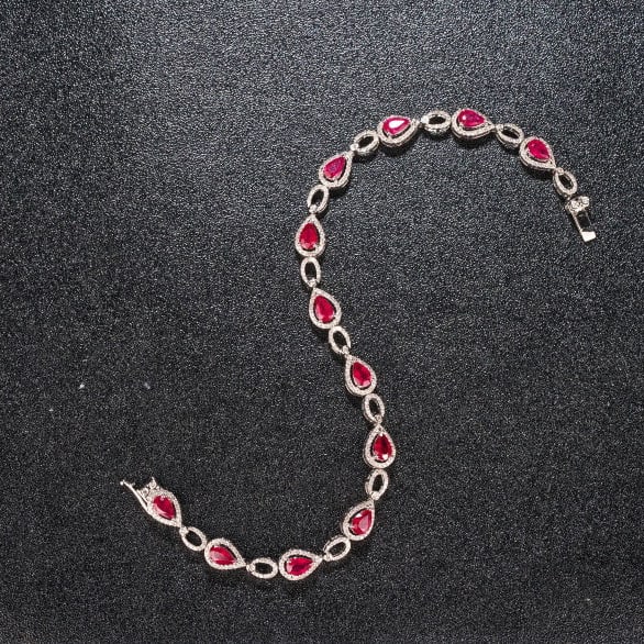 14k Gold 3.78 Ctw Natural Ruby & Diamond Bracelet - 3