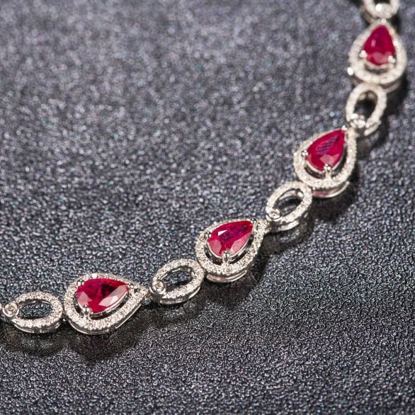 14k Gold 3.78 Ctw Natural Ruby & Diamond Bracelet - 7