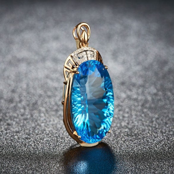 14k Gold 25.46 Ct Natural Topaz & Diamond Pendant( Without Chain ) - 2
