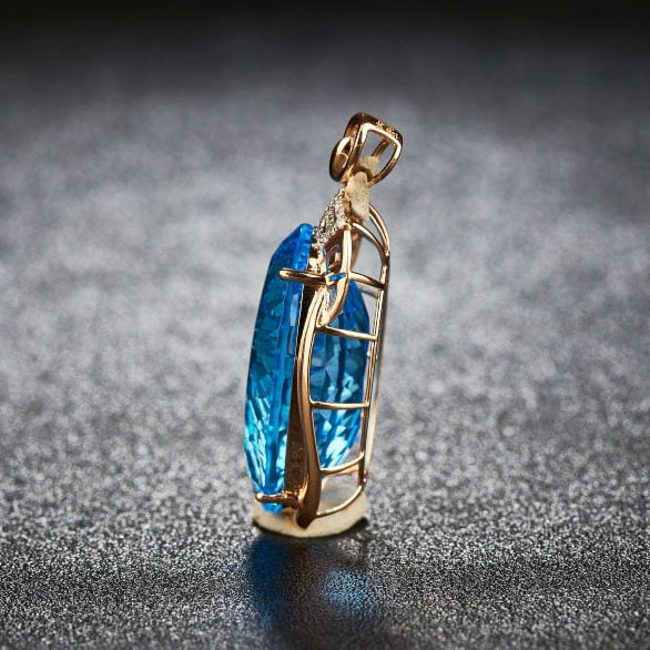 14k Gold 25.46 Ct Natural Topaz & Diamond Pendant( Without Chain ) - 4