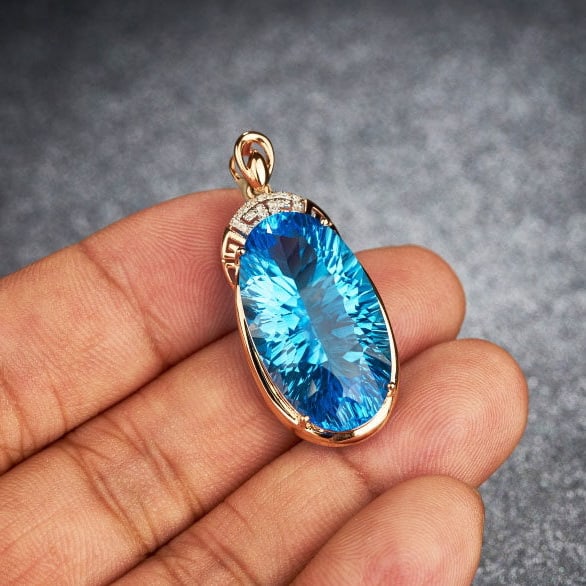 14k Gold 25.46 Ct Natural Topaz & Diamond Pendant( Without Chain ) - 6