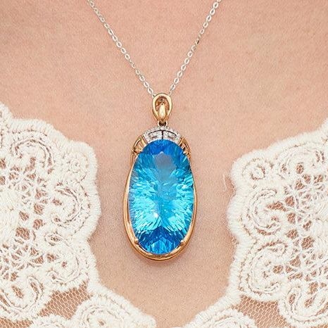 14k Gold 25.46 Ct Natural Topaz & Diamond Pendant( Without Chain ) - 7