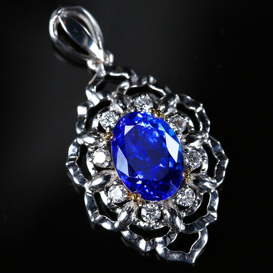 14k Gold 2.79 Ctw Natural Tanzanite & Diamond Pendant( Without Chain ) - 2