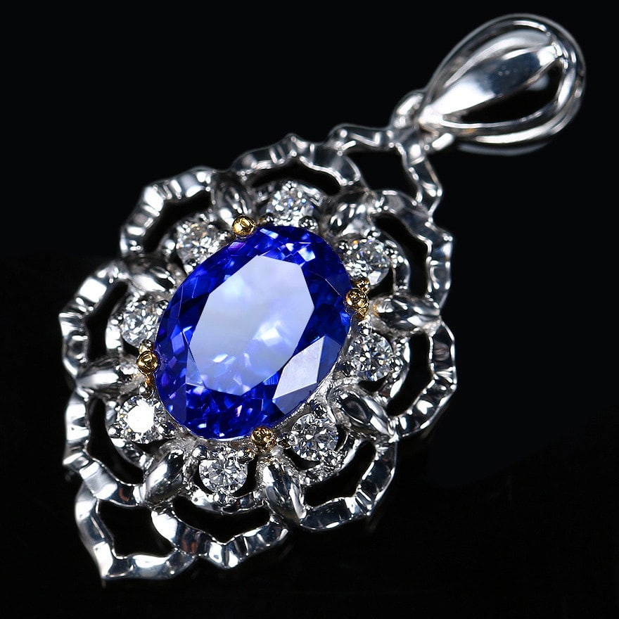14k Gold 2.79 Ctw Natural Tanzanite & Diamond Pendant( Without Chain ) - 3