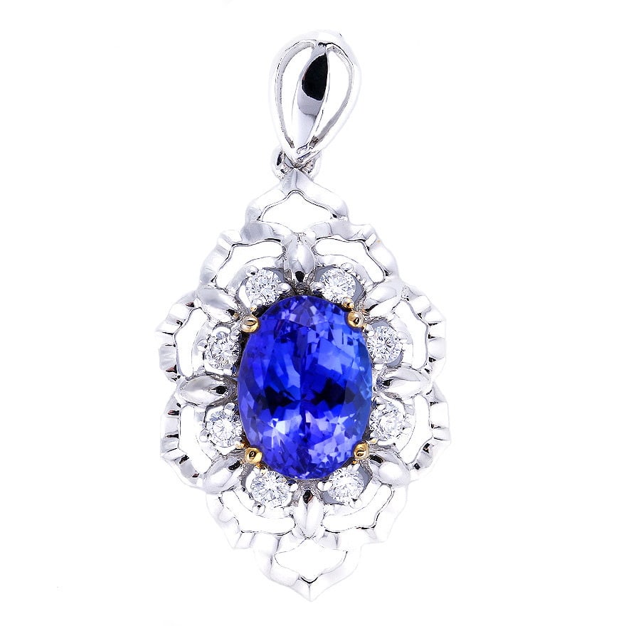 14k Gold 2.79 Ctw Natural Tanzanite & Diamond Pendant( Without Chain ) - 5