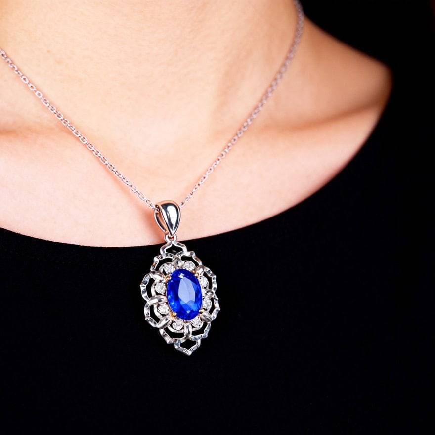 14k Gold 2.79 Ctw Natural Tanzanite & Diamond Pendant( Without Chain ) - 7