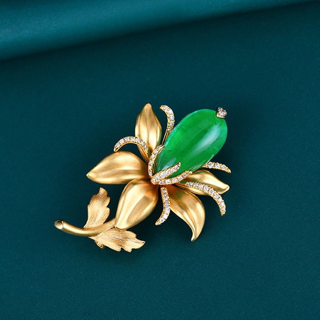 14k Gold 7.57 Ctw Natural Emerald & Diamond Brooch/pendant( Without Chain ) - 3