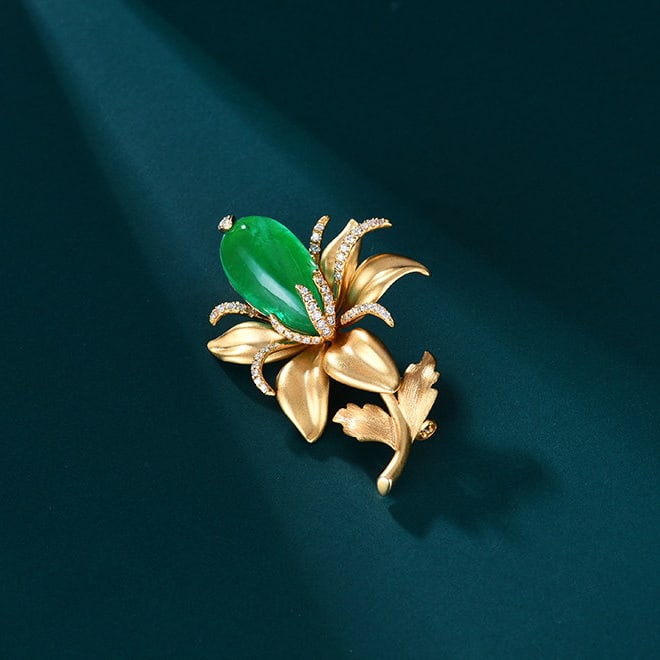 14k Gold 7.57 Ctw Natural Emerald & Diamond Brooch/pendant( Without Chain ) - 5