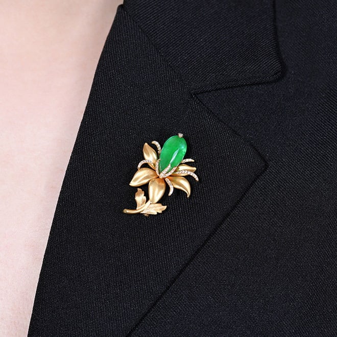 14k Gold 7.57 Ctw Natural Emerald & Diamond Brooch/pendant( Without Chain ) - 7