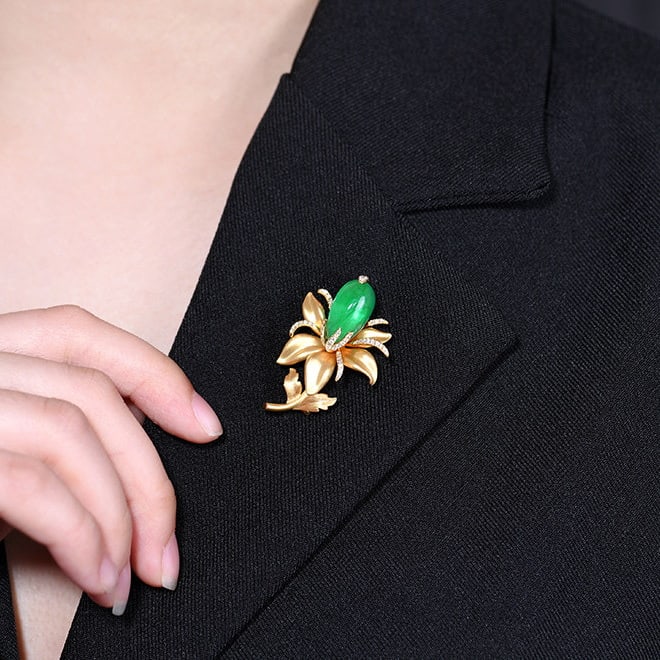 14k Gold 7.57 Ctw Natural Emerald & Diamond Brooch/pendant( Without Chain ) - 8