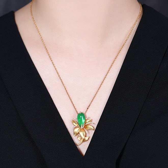 14k Gold 7.57 Ctw Natural Emerald & Diamond Brooch/pendant( Without Chain ) - 9