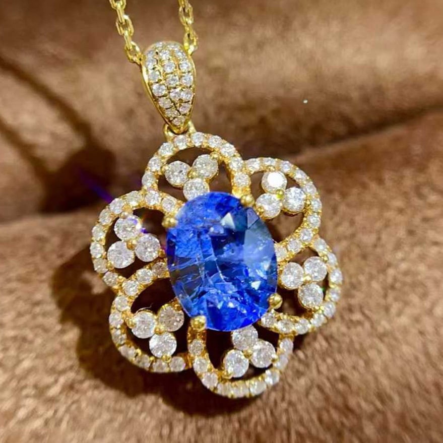 14k Gold 2.66 Ctw Natural Sapphire & Diamond Pendant( Without Chain ) - 3