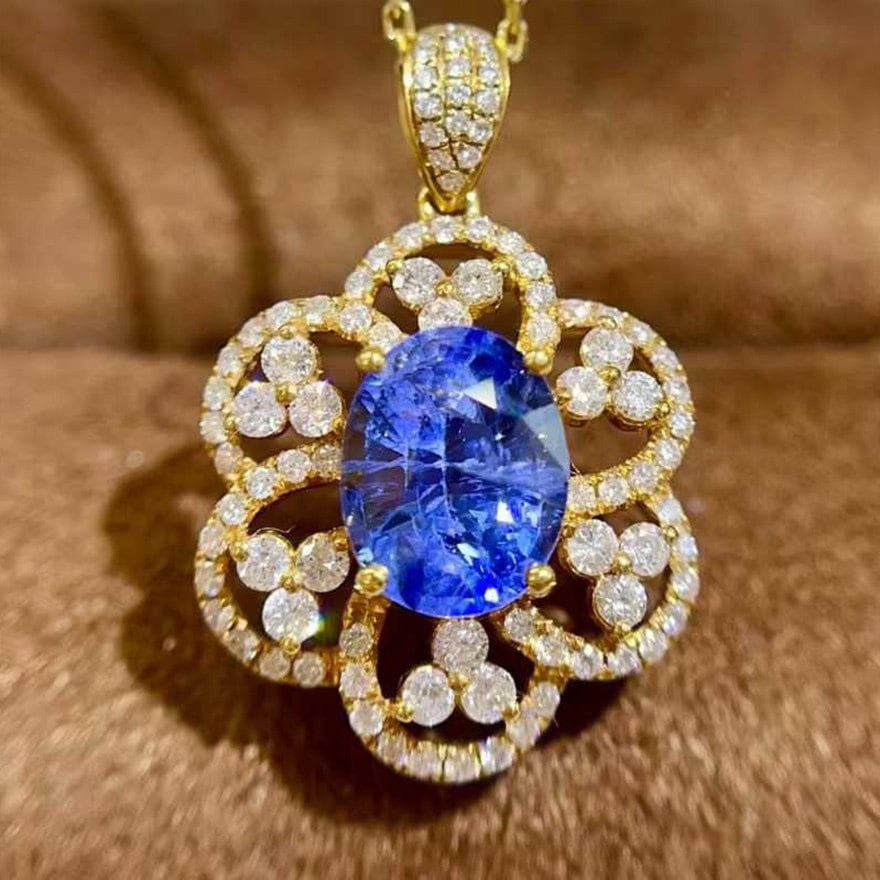 14k Gold 2.66 Ctw Natural Sapphire & Diamond Pendant( Without Chain ) - 4