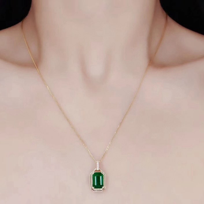 14k Gold 1.90 Ct Vivid Green Natural Emerald & Diamond Pendant( Without Chain ) - 5
