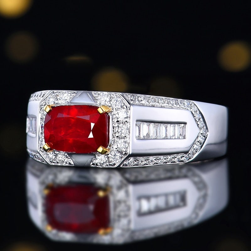 14k Gold 2.38 Ctw Natural Ruby & Diamond & Men¡¯s Ring - 2