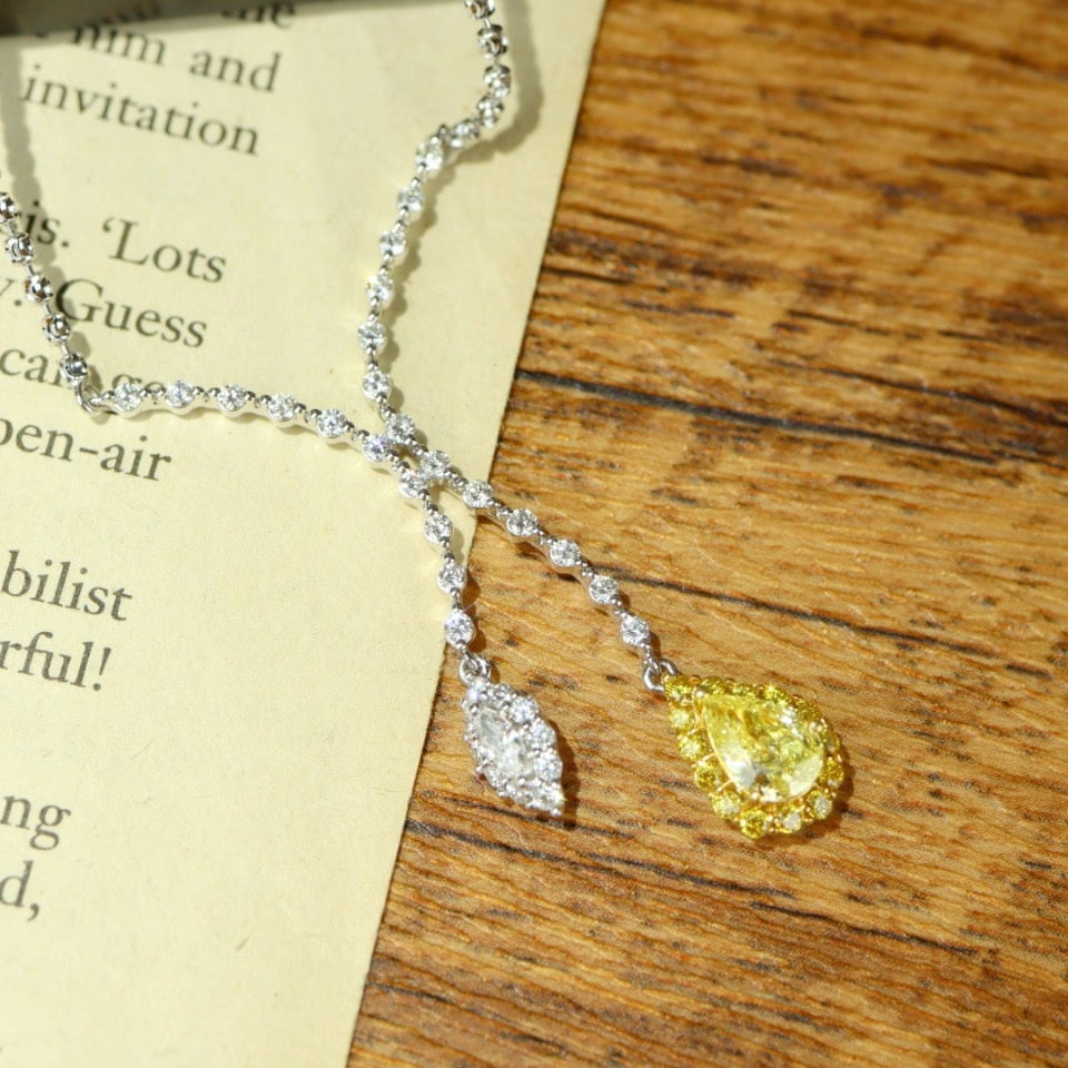 14k Gold 1.36 Ctw Natural Yellow Diamond & Diamond Necklace - 5