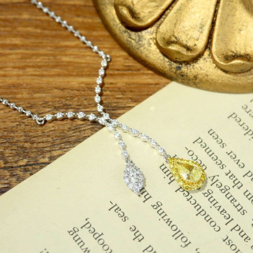 14k Gold 1.36 Ctw Natural Yellow Diamond & Diamond Necklace - 6